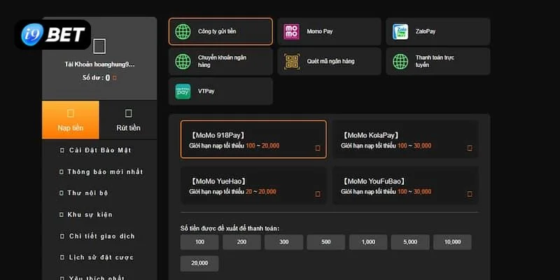 Hướng dẫn nạp tiền tại nhà cái I9BET COM rất nhanh gọn.